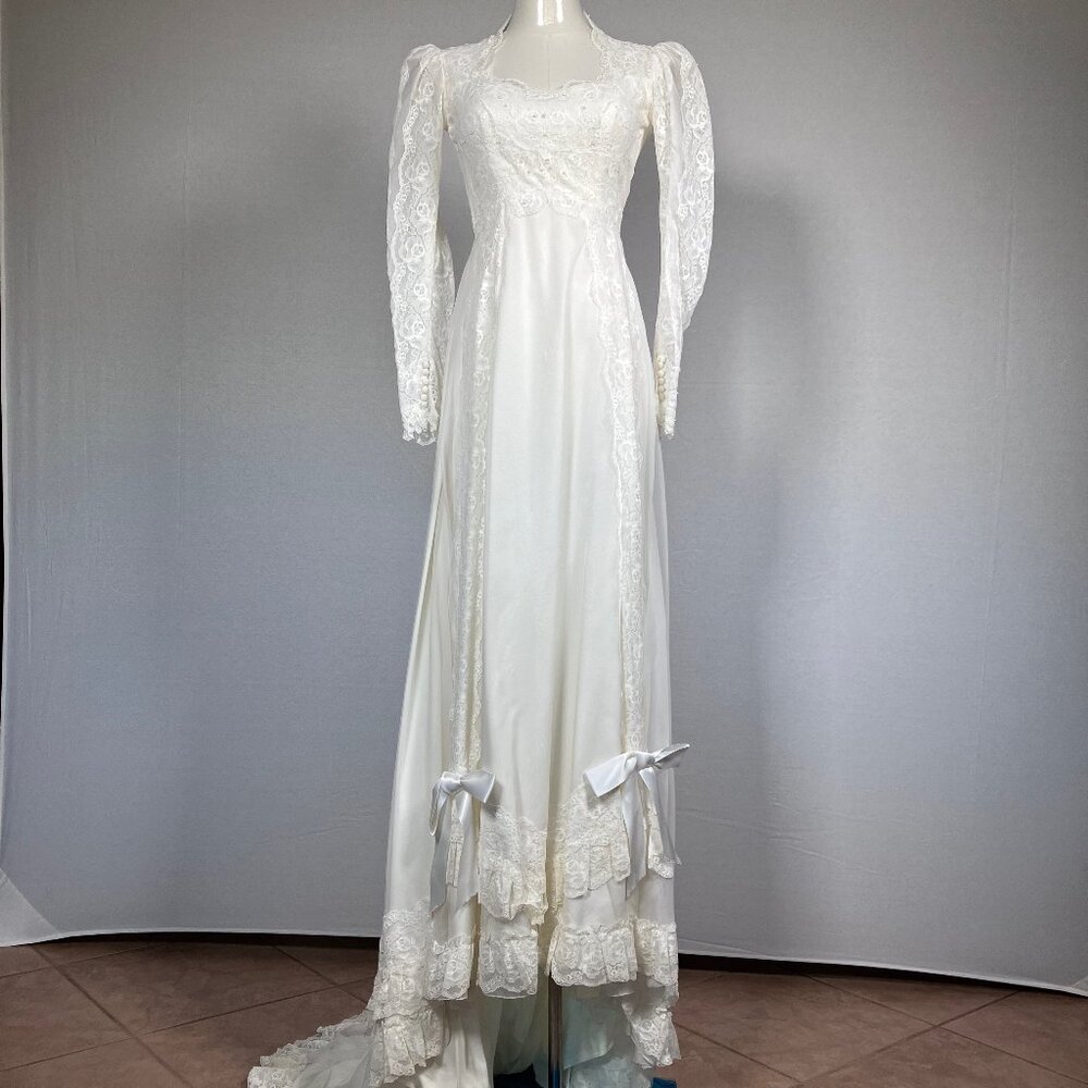 VINTAGE ELEGANCE MODEST BRIDAL WEDDING DRESS VTG XS